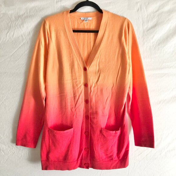Ombre Color Cardigan Sweater Orange Red - Picture 6 of 9